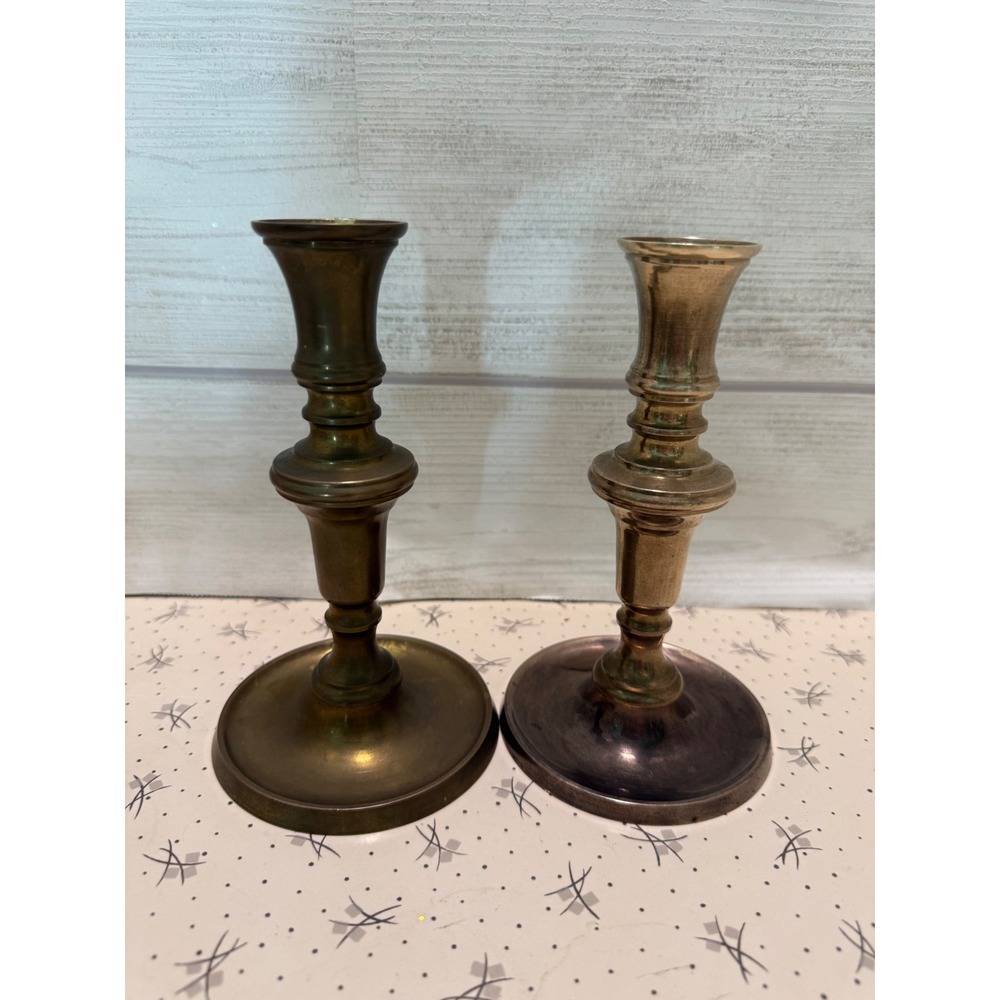 Vintage Brass Candlestick Holders Pair Made in Hong Kong‎ Taper Candle Stands